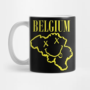 Vibrant Belgium: Unleash Your 90s Grunge Spirit! Smiling Squiggly Mouth Dazed Smiley Face Mug